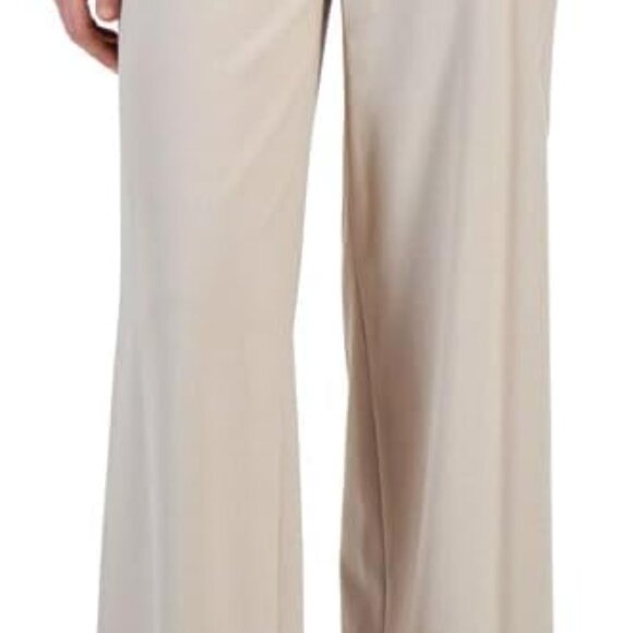 Elegant Women's Wide-Leg Linen Pants in Sand Size 18 - Perfect for Office Wear